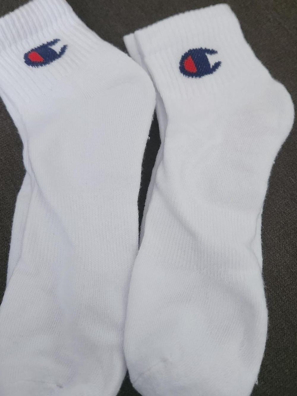2 Pair Champion White Crew Athletic Socks with Navy & Red Logo